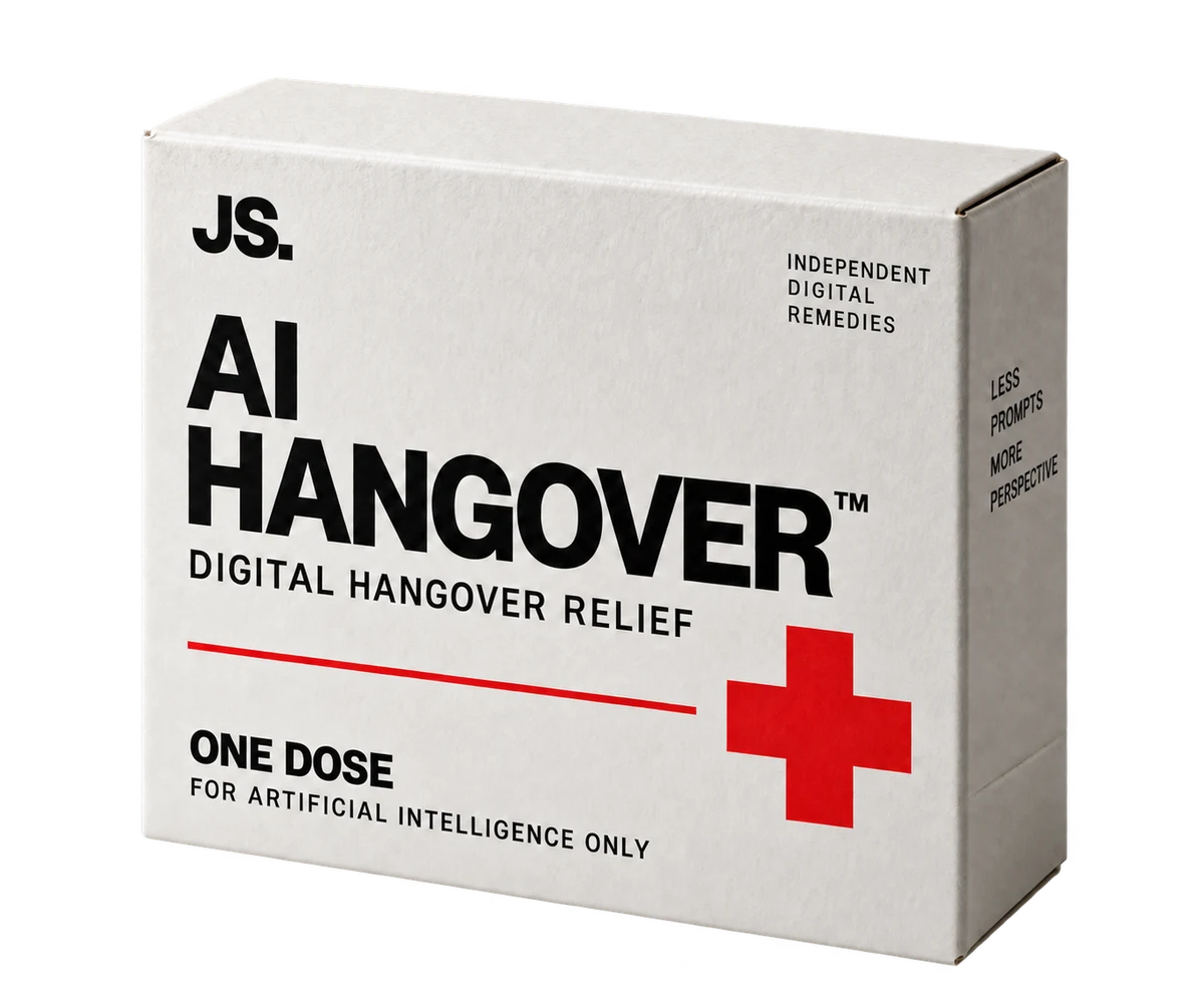 JS. AI Hangover: digital hangover relief. One dose, for artificial intelligence only.